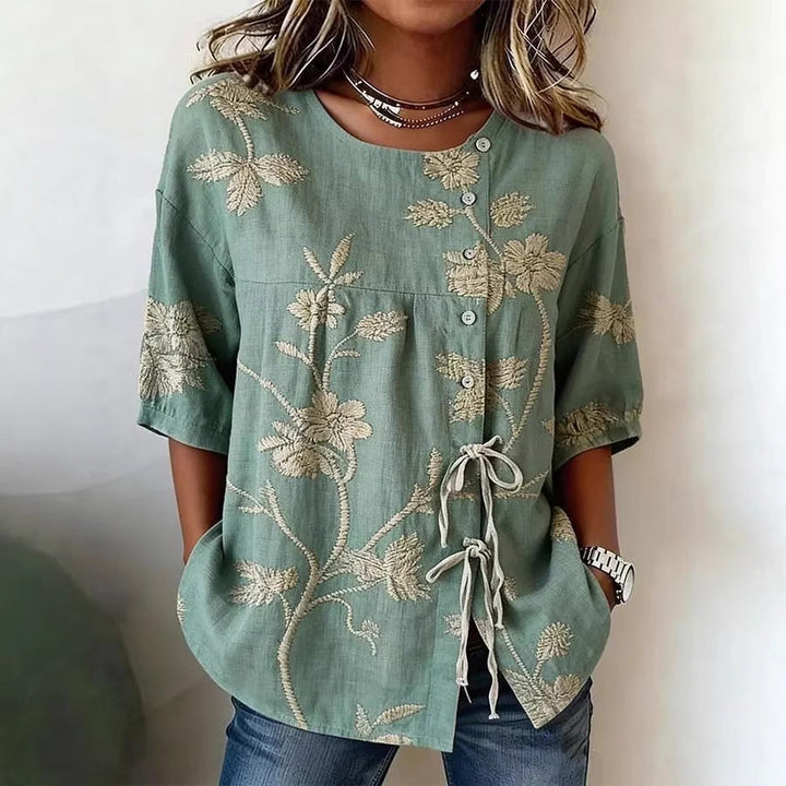 Women's Floral 3D Print Pullover Top – Loose Fit Elegant Casual S to 3XL