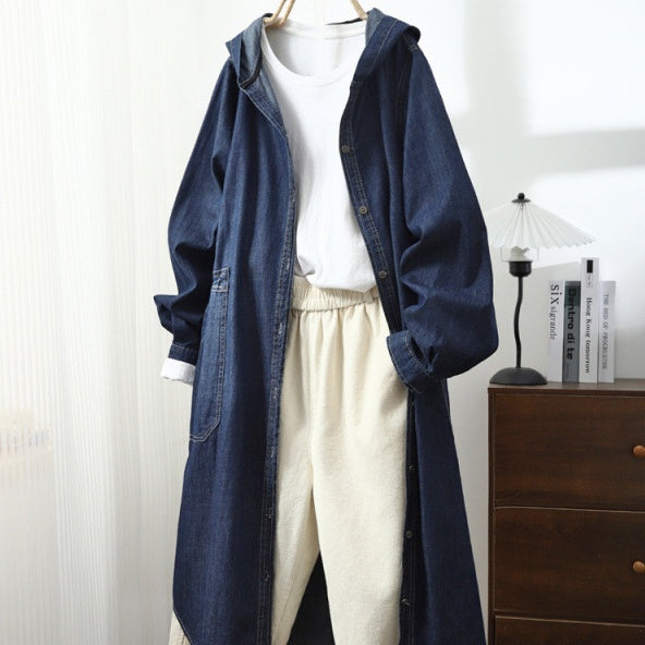 Single-breasted Mid-length Long-sleeve Hooded Trench Coat