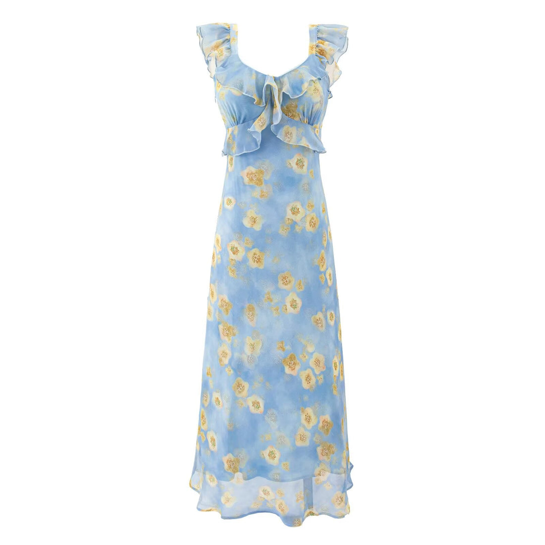 Women's Elegant Summer High Waist Ruffled  Printed Dress- Vacation