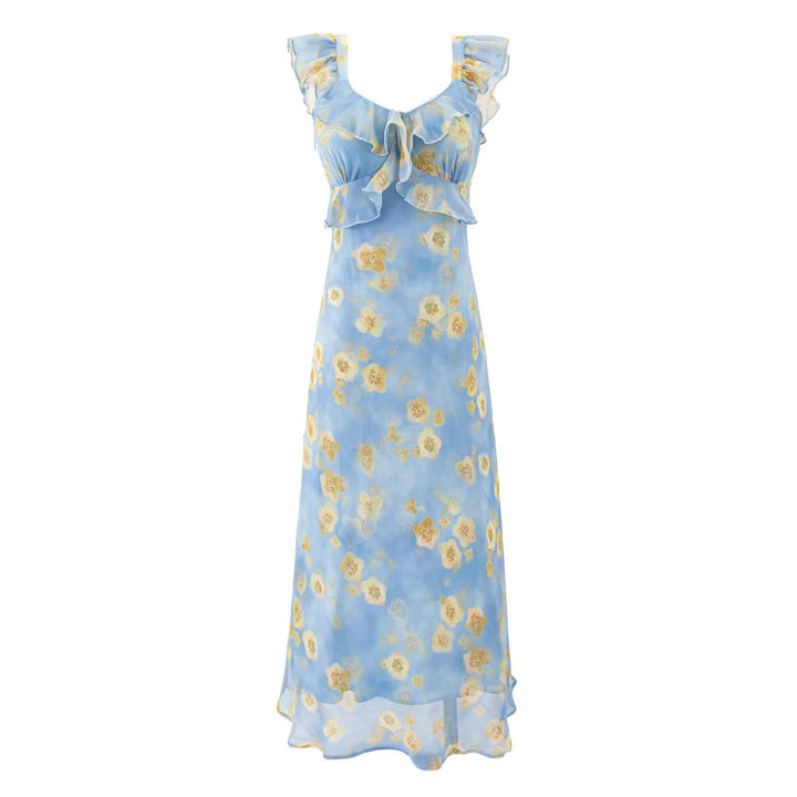 Women's Elegant Summer High Waist Ruffled  Printed Dress- Vacation