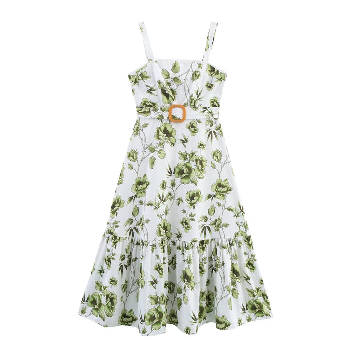 Women Clothing Summer Simple Thin with Belt Strap Dress