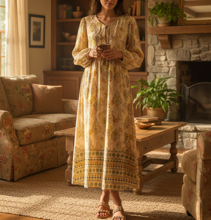 Women's Loose Bohemian Flared Dress with Embroidered Tassel