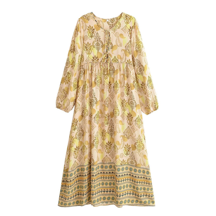 Women's Loose Bohemian Flared Dress with Embroidered Tassel