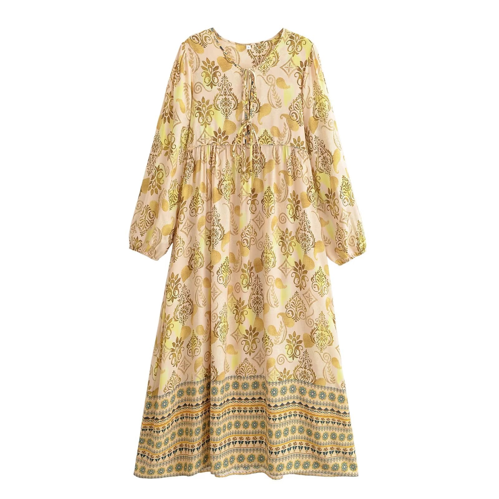 Women's Loose Bohemian Flared Dress with Embroidered Tassel