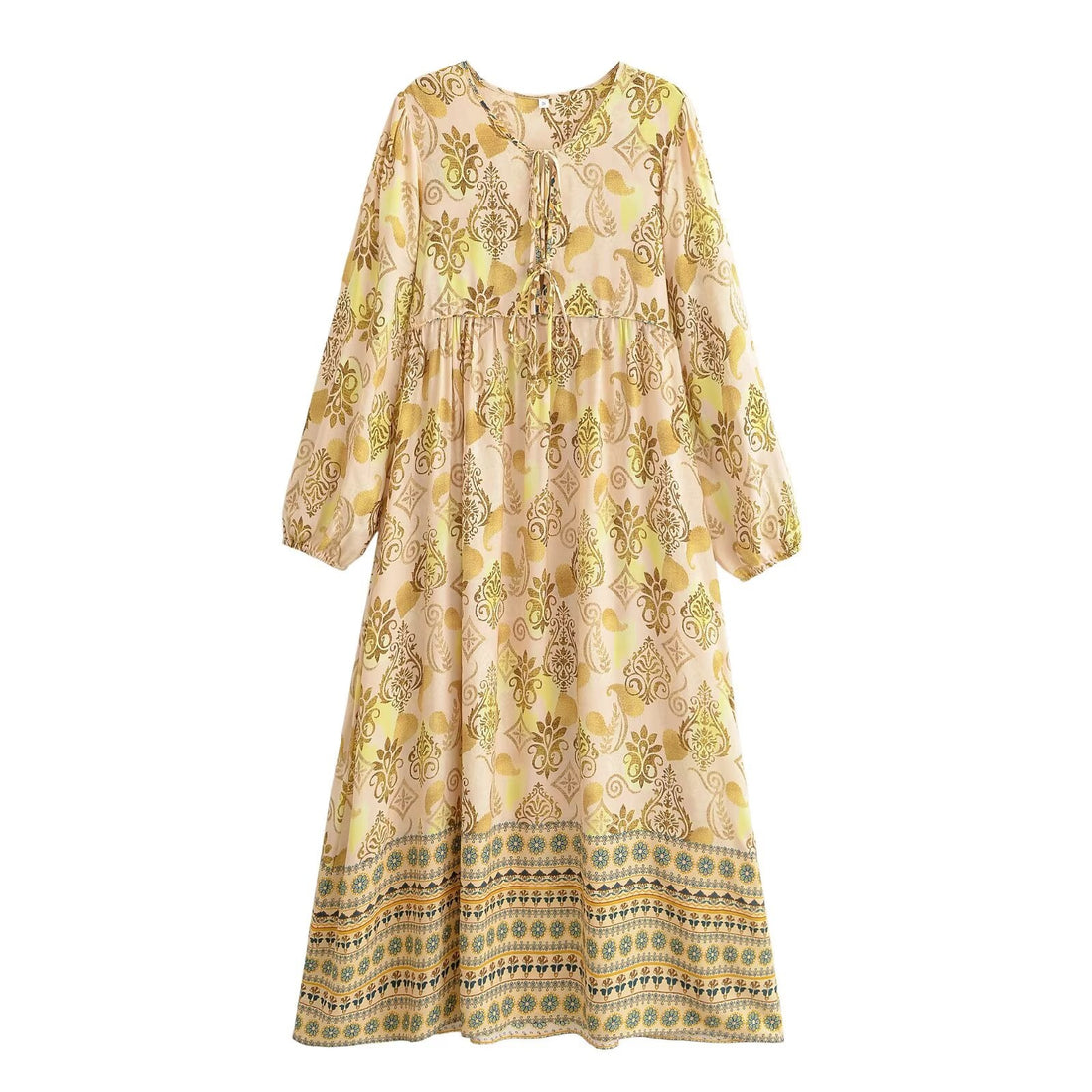 Women's Loose Bohemian Flared Dress with Embroidered Tassel