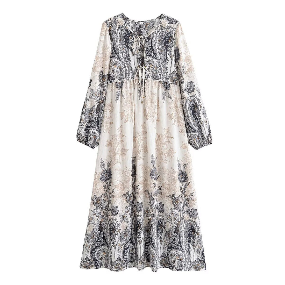 Women's Loose Bohemian Flared Dress with Embroidered Tassel