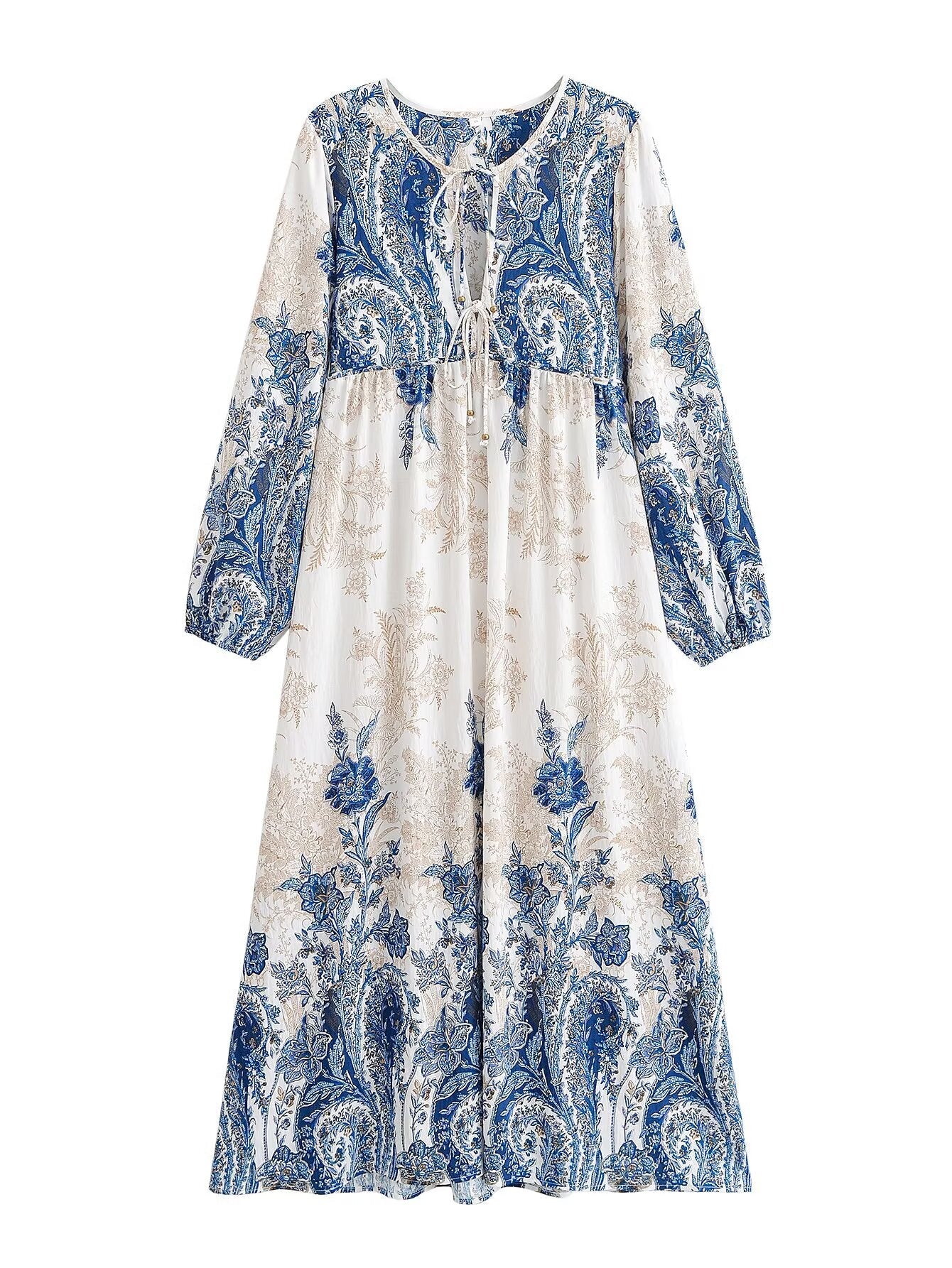 Women's Loose Bohemian Flared Dress with Embroidered Tassel