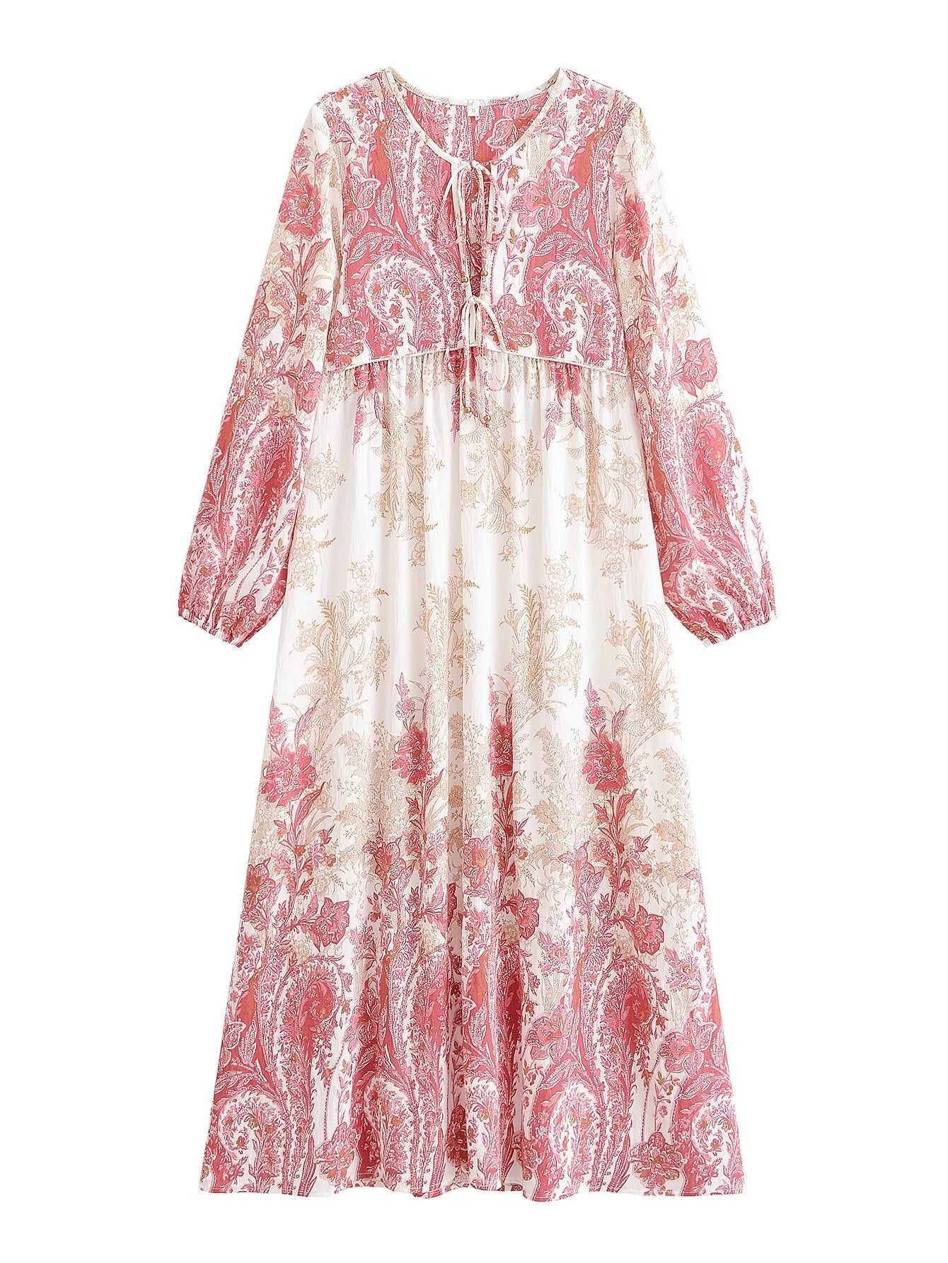 Women's Loose Bohemian Flared Dress with Embroidered Tassel
