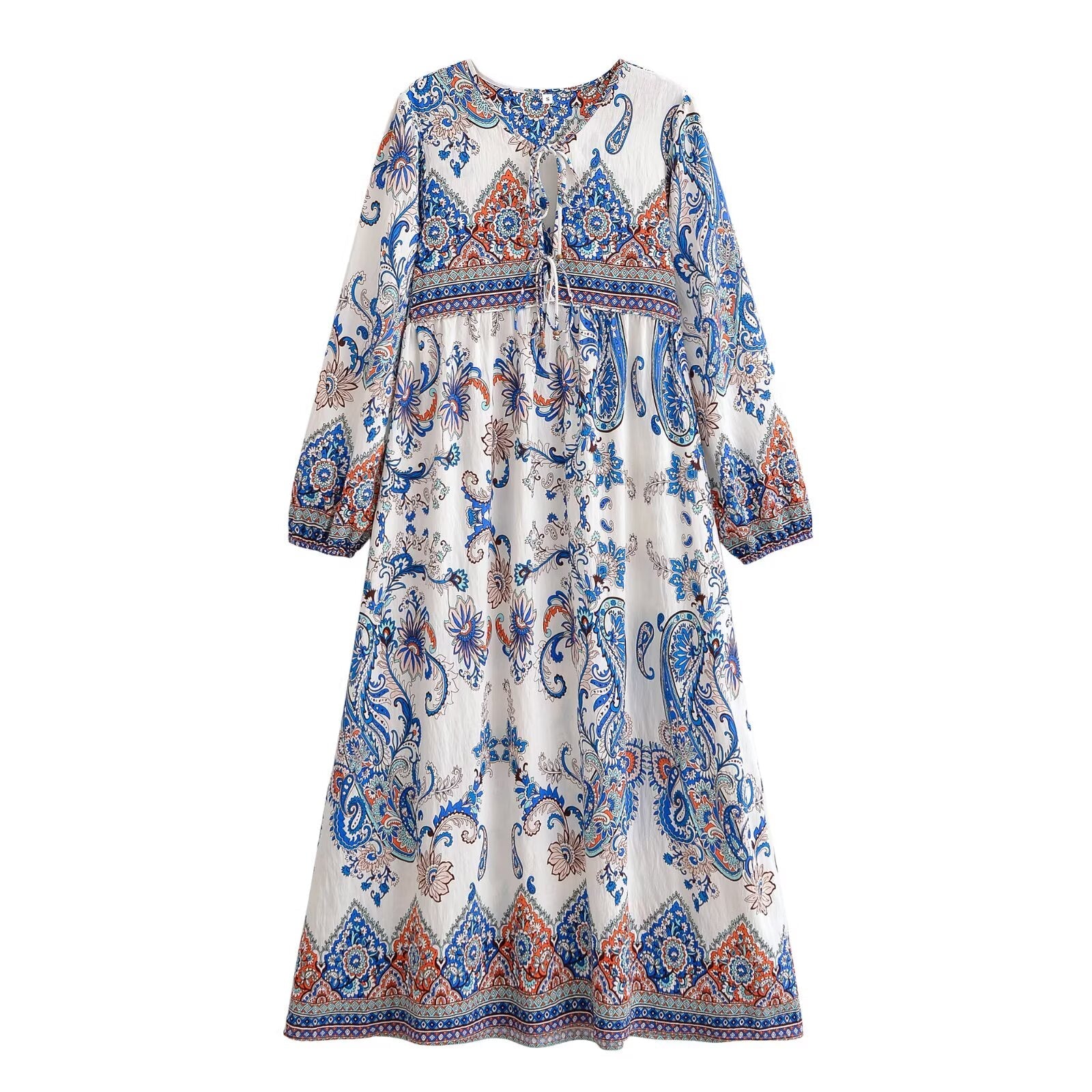 Women's Loose Bohemian Flared Dress with Embroidered Tassel