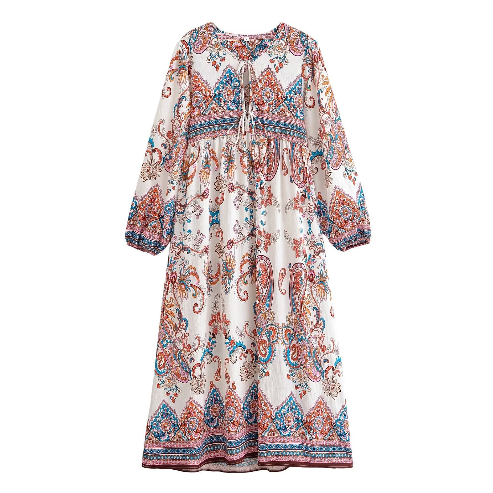Women's Loose Bohemian Flared Dress with Embroidered Tassel