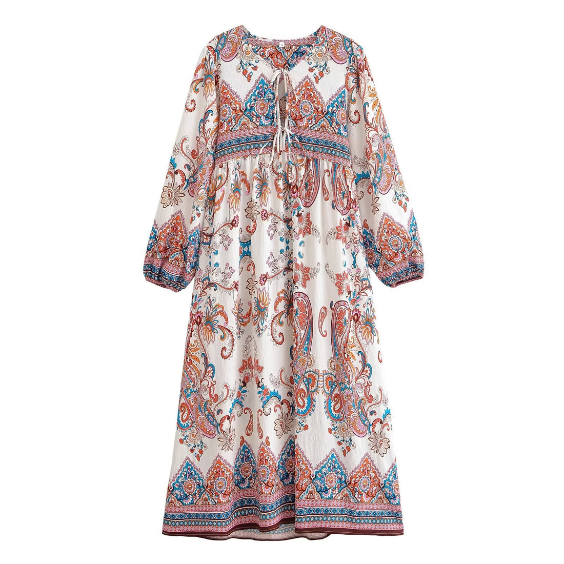 Women's Loose Bohemian Flared Dress with Embroidered Tassel