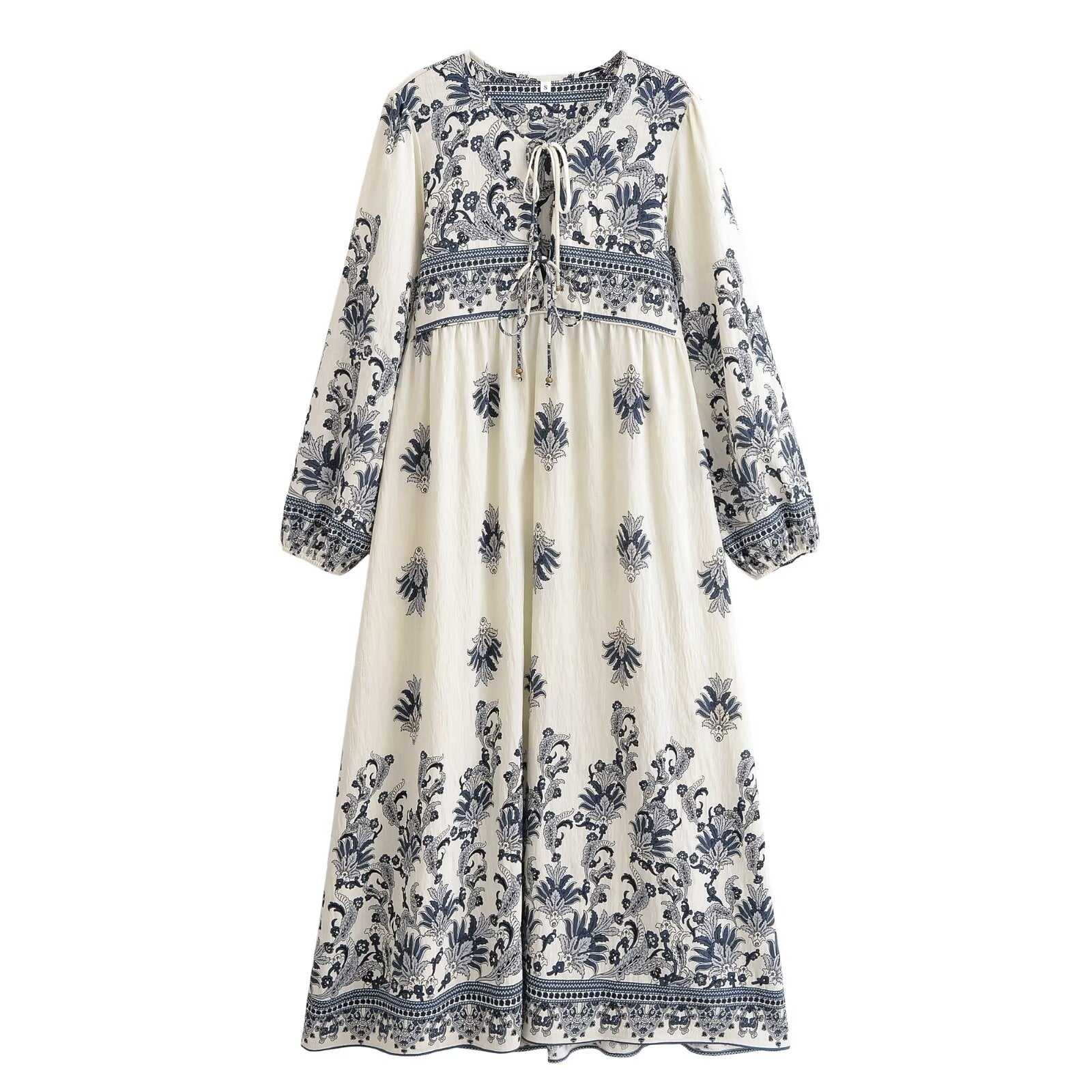 Women's Loose Bohemian Flared Dress with Embroidered Tassel