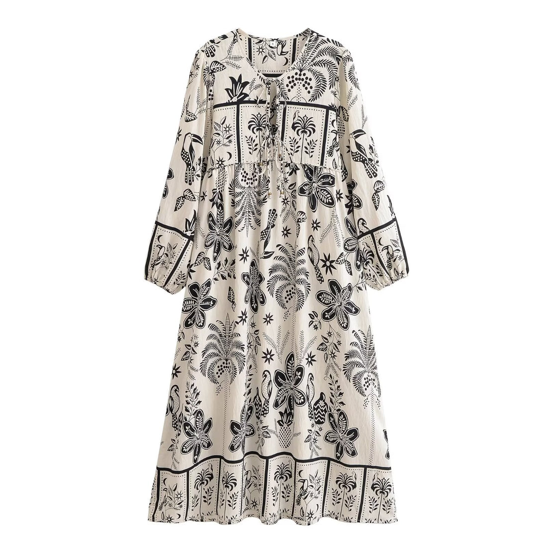 Women's Loose Bohemian Flared Dress with Embroidered Tassel