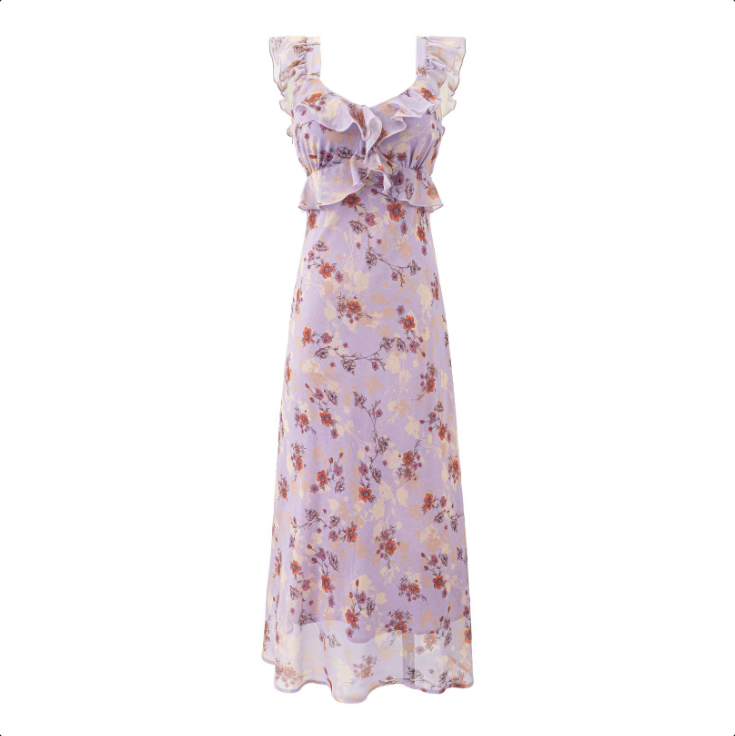 Women's Elegant Summer High Waist Ruffled  Printed Dress- Vacation