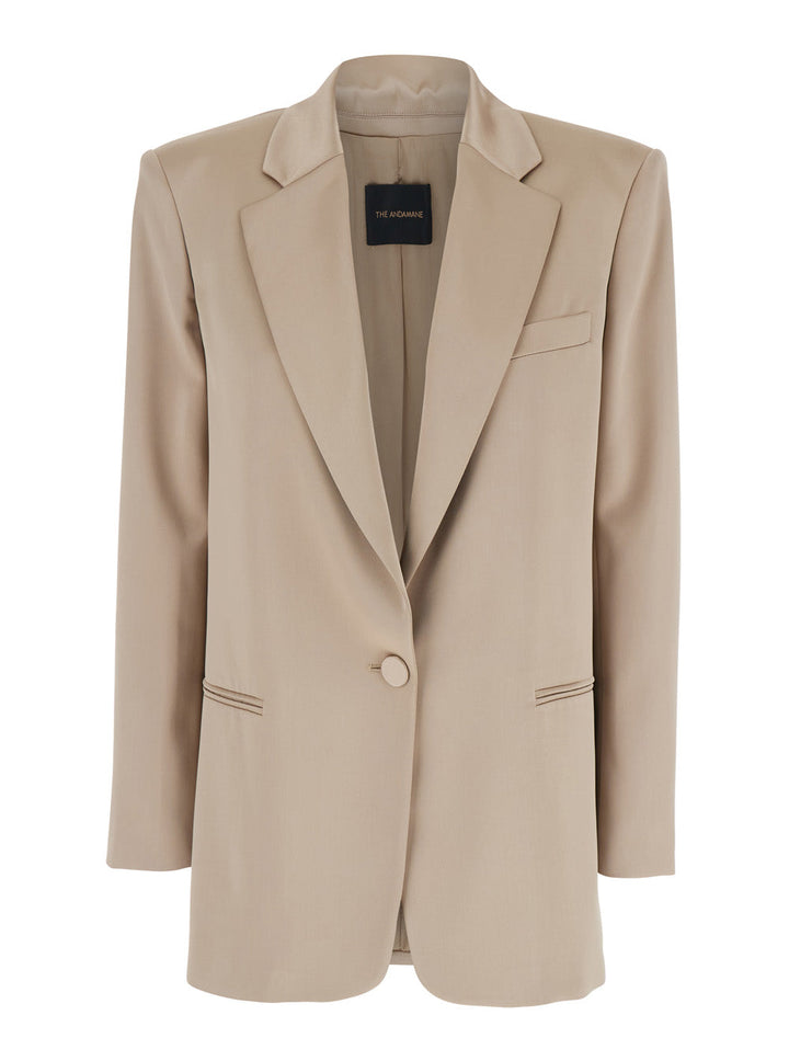 The Andamane Women 'Guia' Beige Single-Breasted Jacket With Notched Revers And Shoulder Pads In Wool Blend Stretch Woman