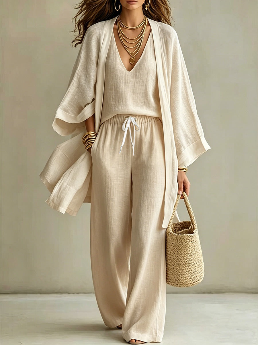 Women's 3-Piece Cardigan, Sleeveless Top & Wide Leg Pants Set