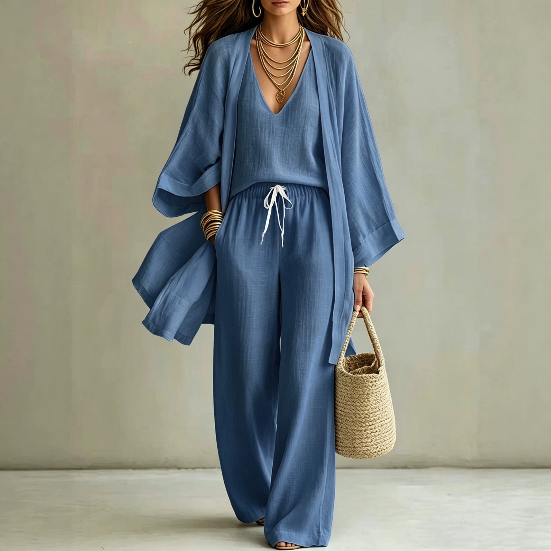 Women's 3-Piece Cardigan, Sleeveless Top & Wide Leg Pants Set
