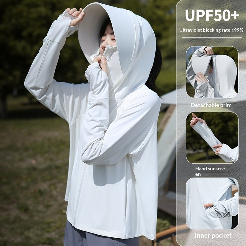 Womens Ice-Silk Wide-Brimmed Loose Sun-Protection Coat