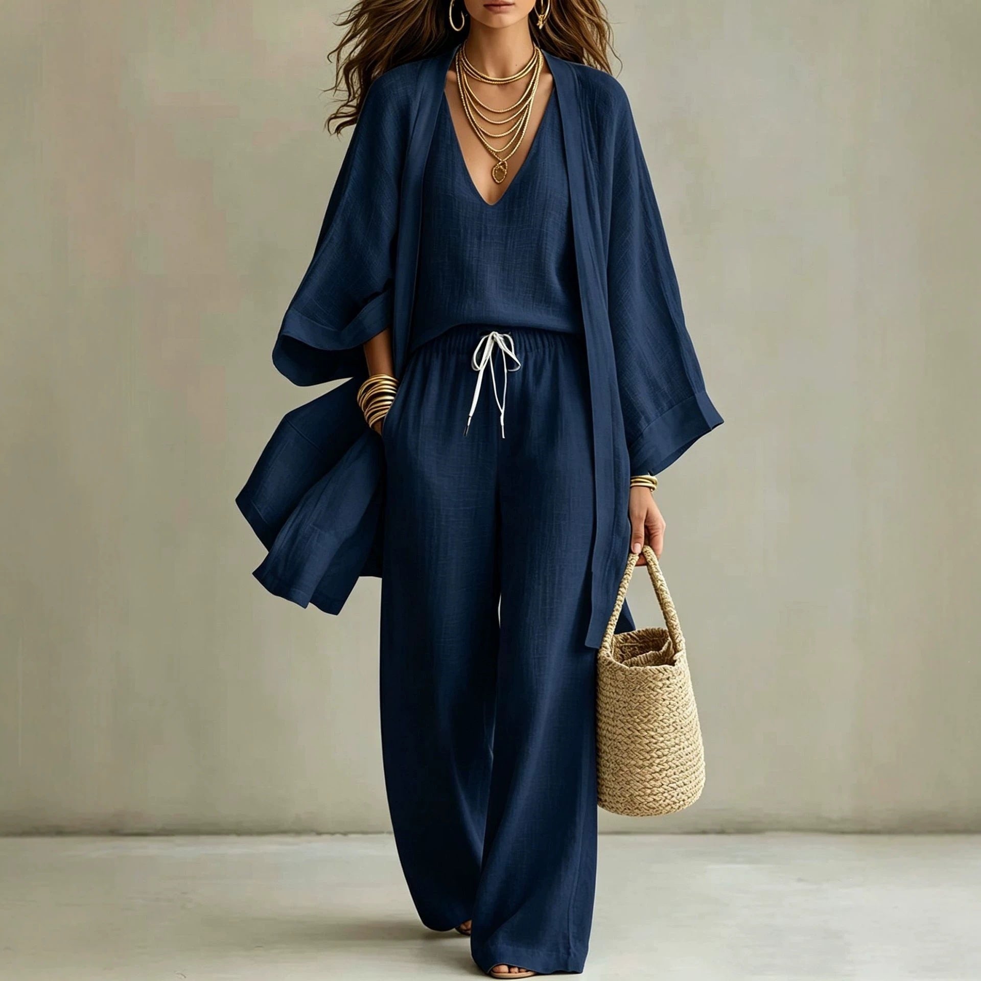Women's 3-Piece Cardigan, Sleeveless Top & Wide Leg Pants Set