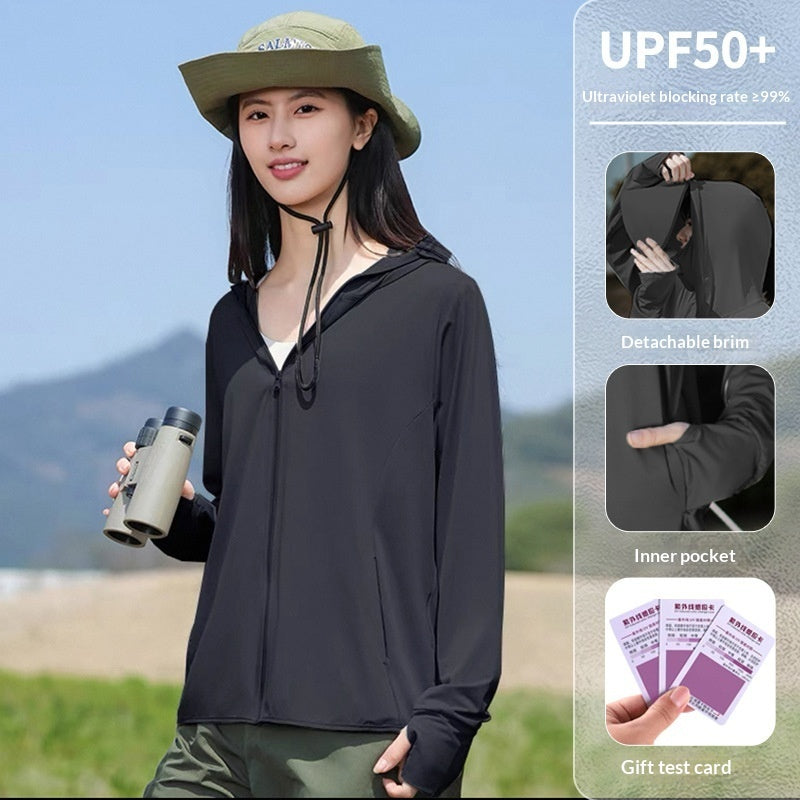 Womens Ice-Silk Wide-Brimmed Loose Sun-Protection Coat