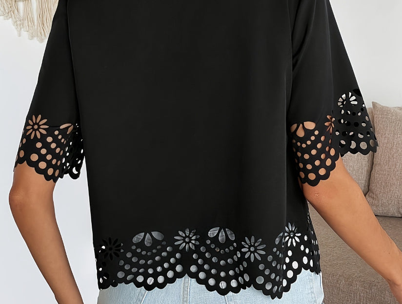 Elegant Lace Hollow-Out Casual Top For Women