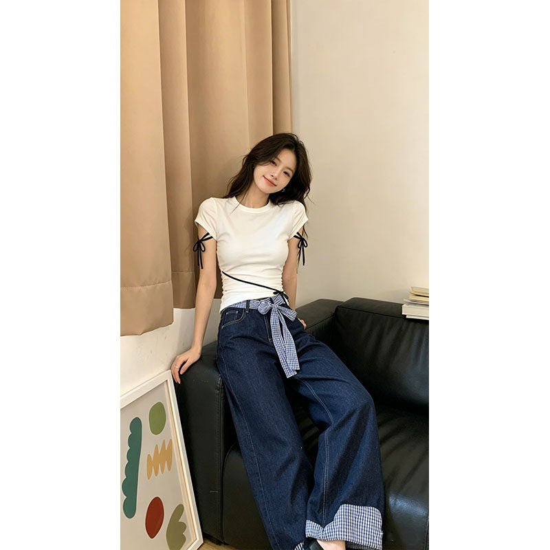 Summer New Petite-style Waist-cinching Top