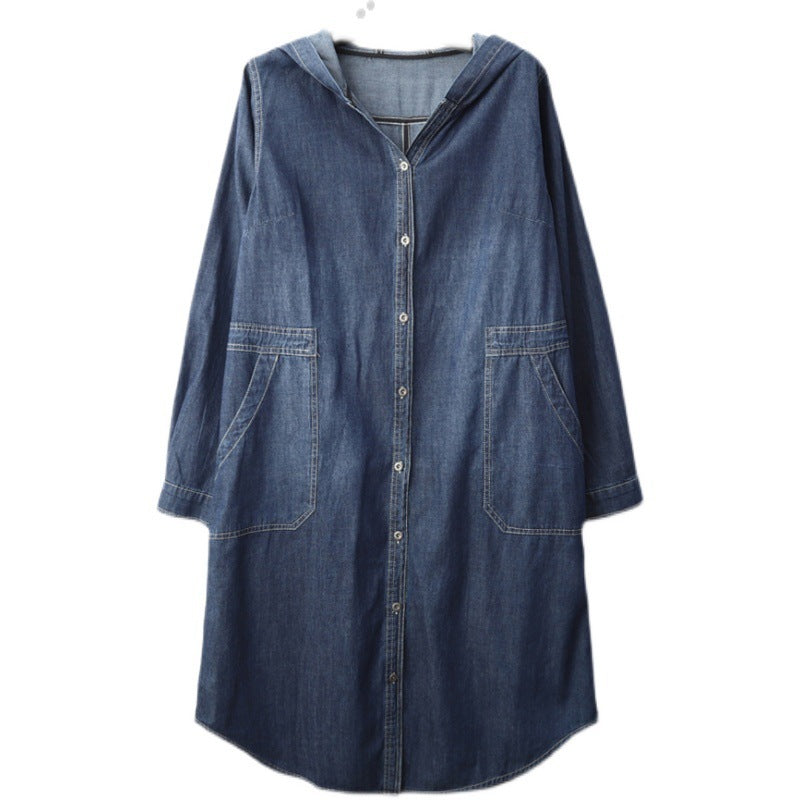 Single-breasted Mid-length Long-sleeve Hooded Trench Coat