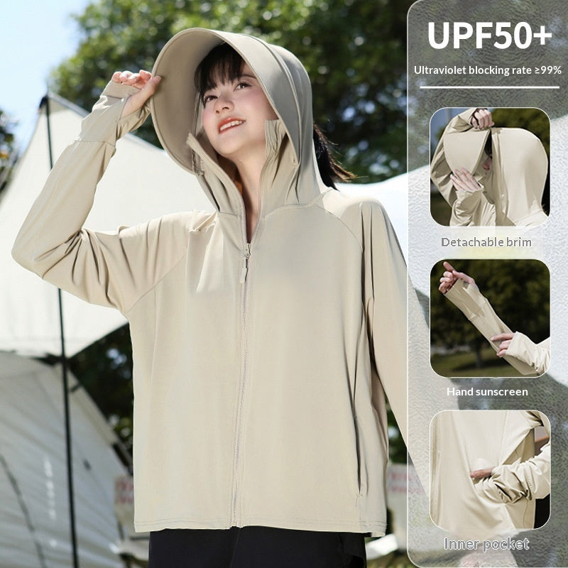 Womens Ice-Silk Wide-Brimmed Loose Sun-Protection Coat