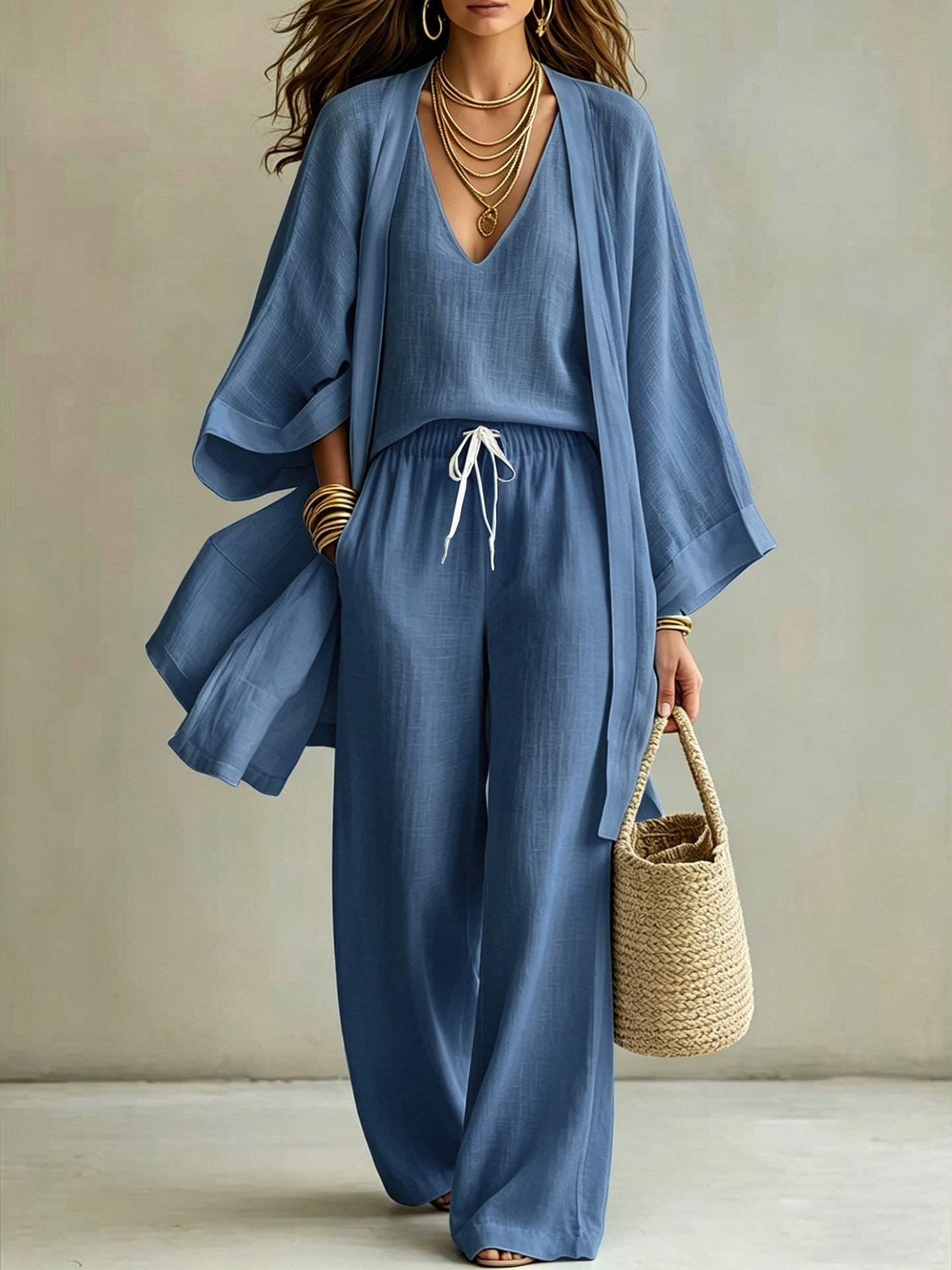 Women's 3-Piece Cardigan, Sleeveless Top & Wide Leg Pants Set