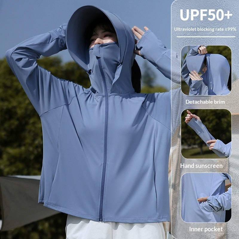 Womens Ice-Silk Wide-Brimmed Loose Sun-Protection Coat