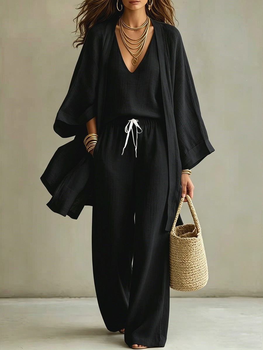 Women's 3-Piece Cardigan, Sleeveless Top & Wide Leg Pants Set