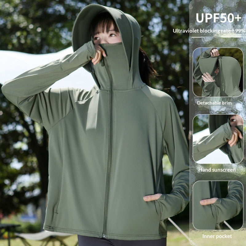 Womens Ice-Silk Wide-Brimmed Loose Sun-Protection Coat