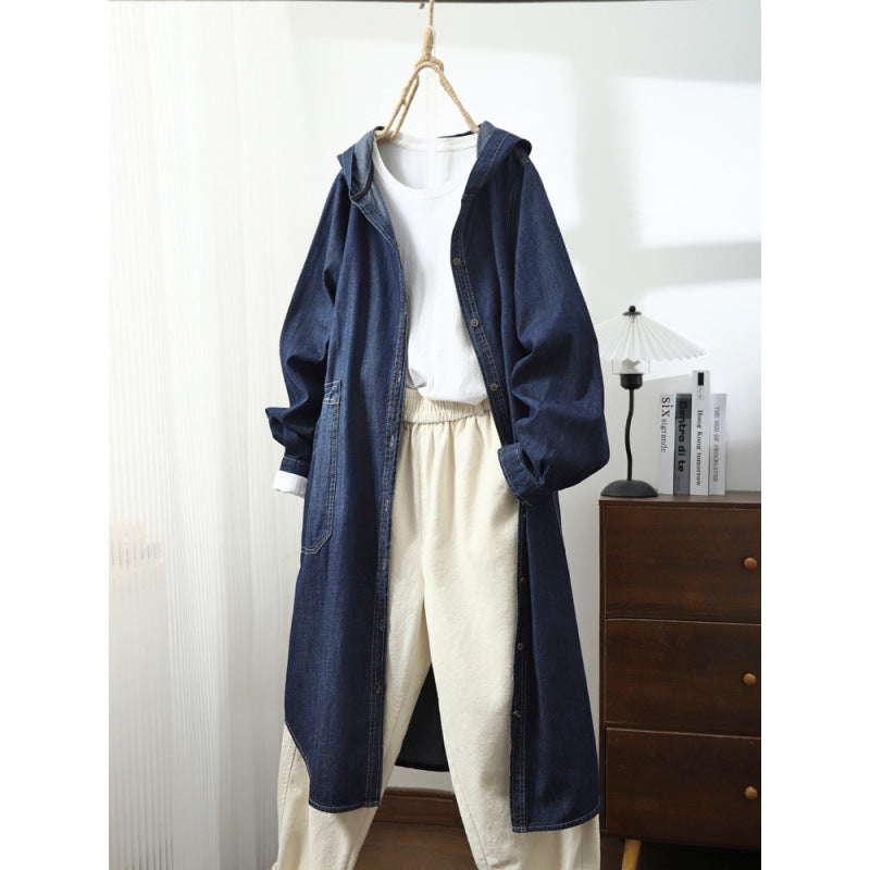 Single-breasted Mid-length Long-sleeve Hooded Trench Coat
