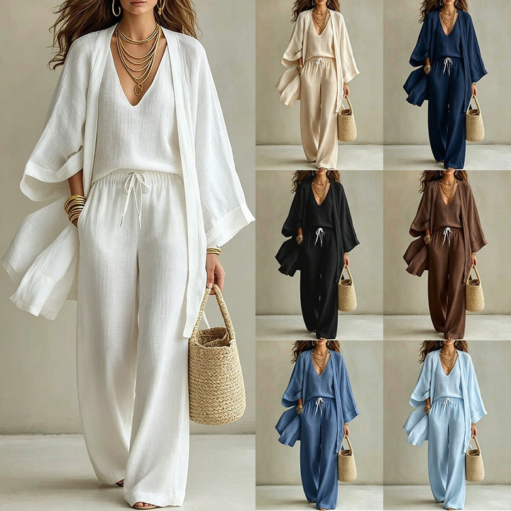Women's 3-Piece Cardigan, Sleeveless Top & Wide Leg Pants Set