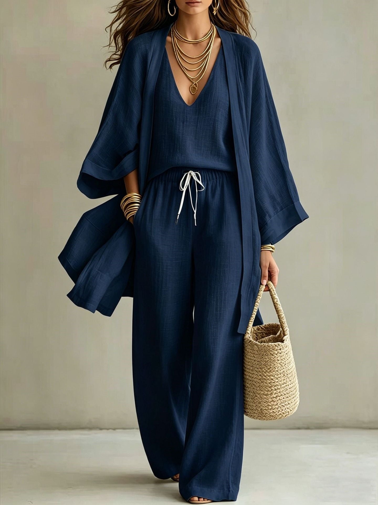 Women's 3-Piece Cardigan, Sleeveless Top & Wide Leg Pants Set