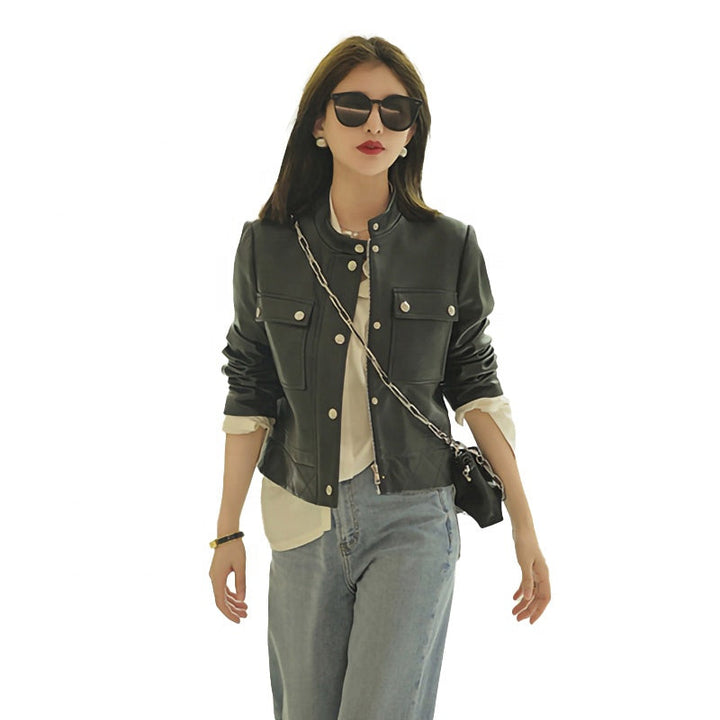 Black Sheepskin Leather Jacket Women's