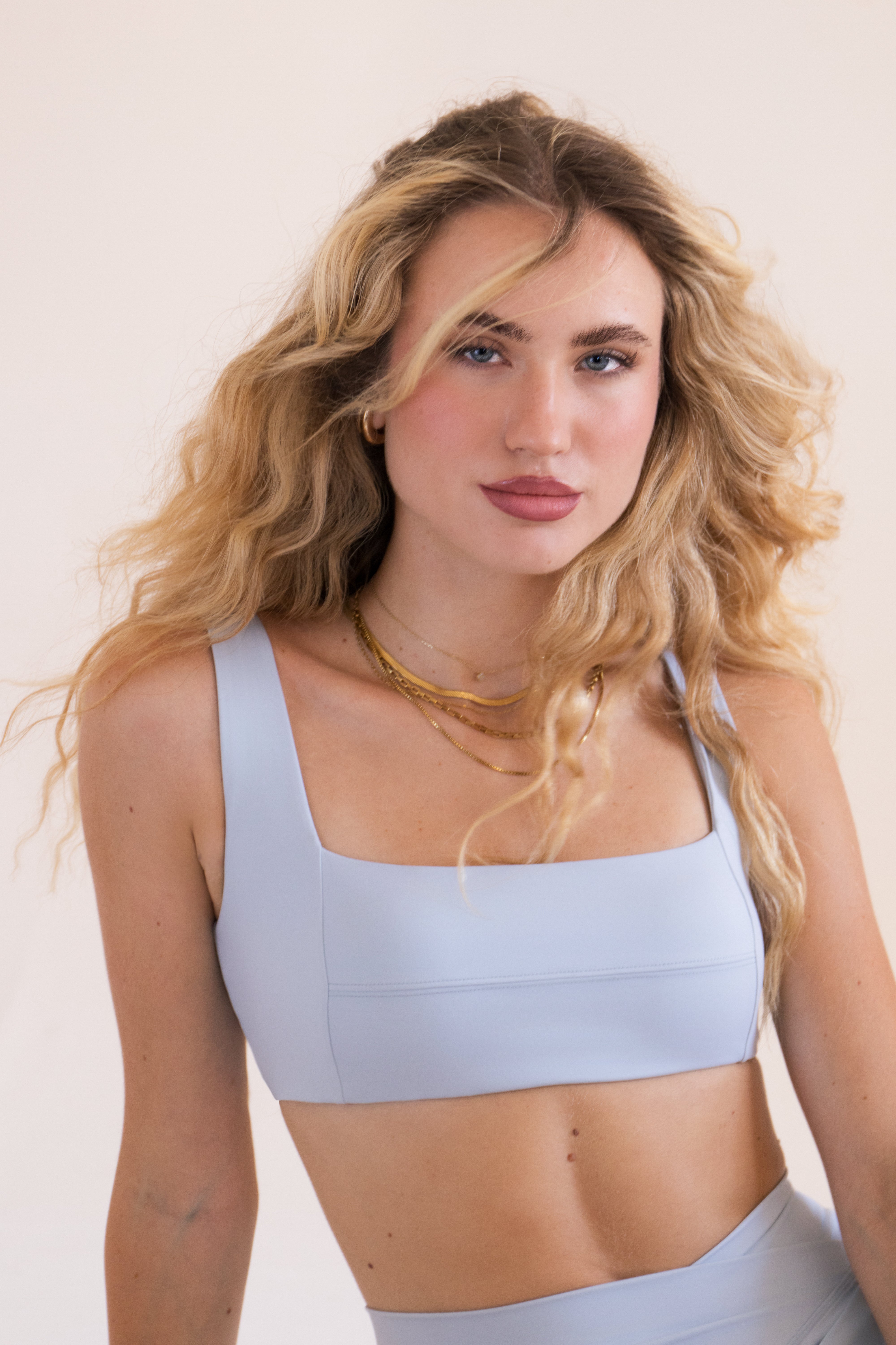 Women's Bandage Push-Up Sports Bra - Baby Blue | Square Neckline Compression