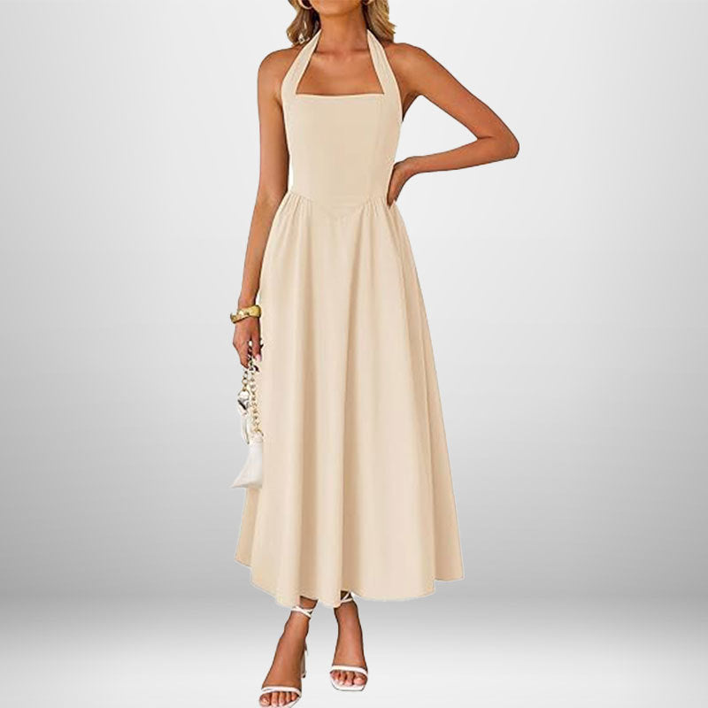Summer Women's Dress, fashion temperament with wide neck halter straps