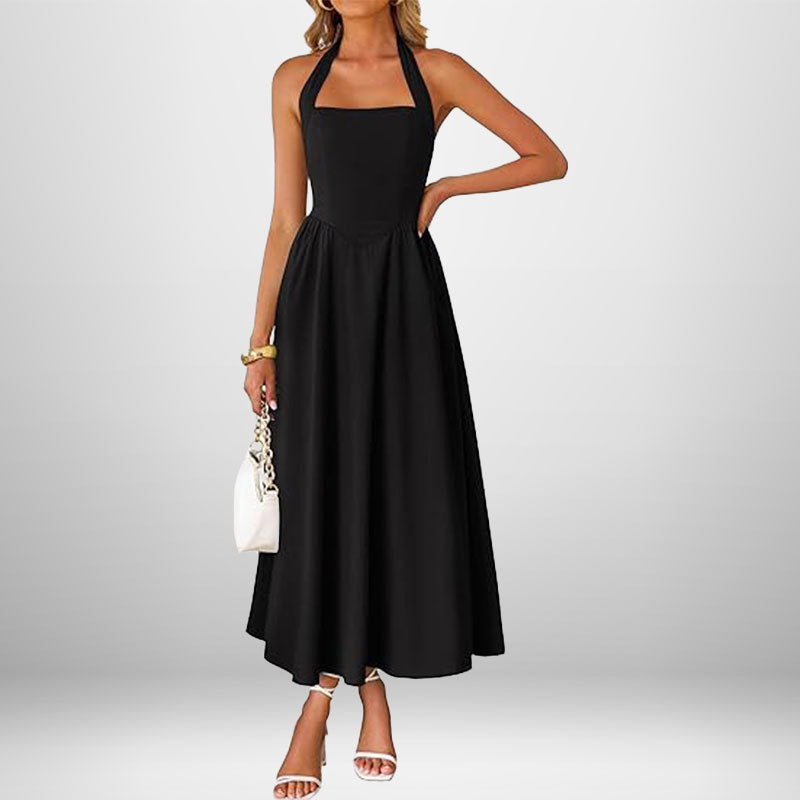 Summer Women's Dress, fashion temperament with wide neck halter straps
