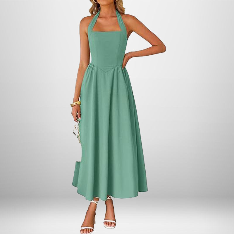Summer Women's Dress, fashion temperament with wide neck halter straps