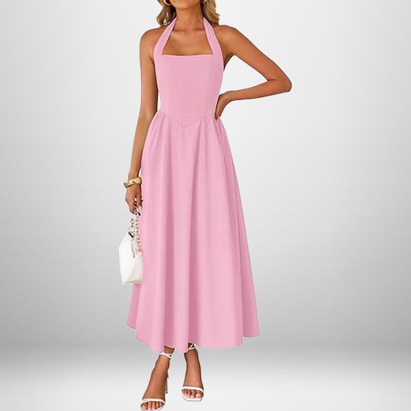 Summer Women's Dress, fashion temperament with wide neck halter straps
