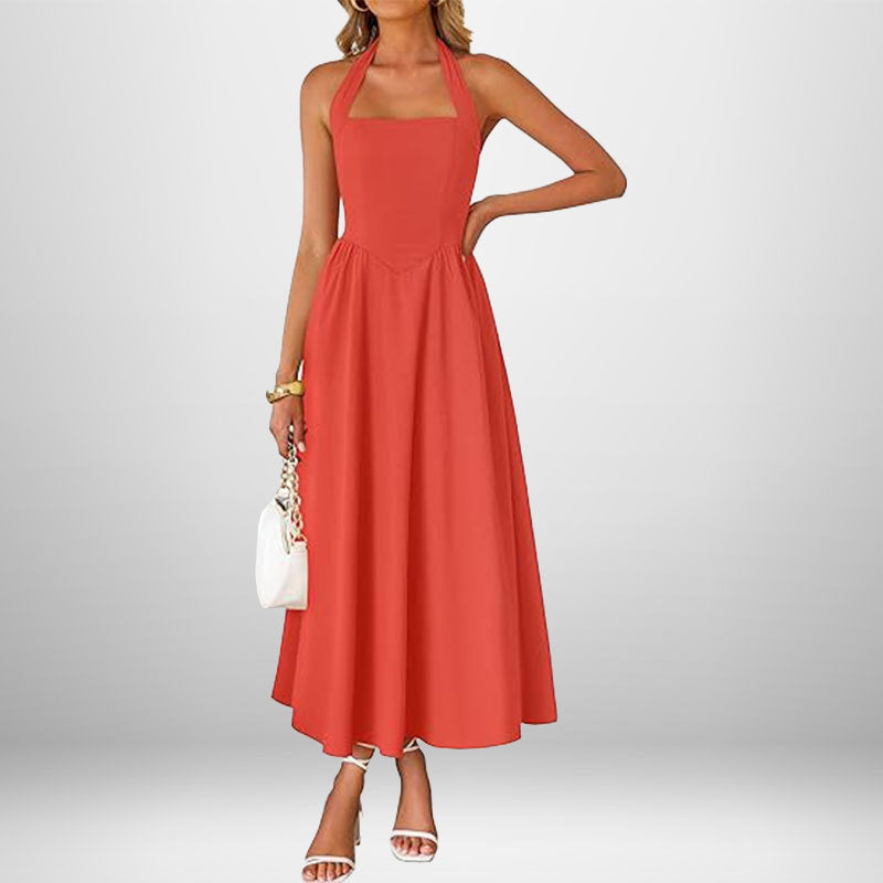 Summer Women's Dress, fashion temperament with wide neck halter straps