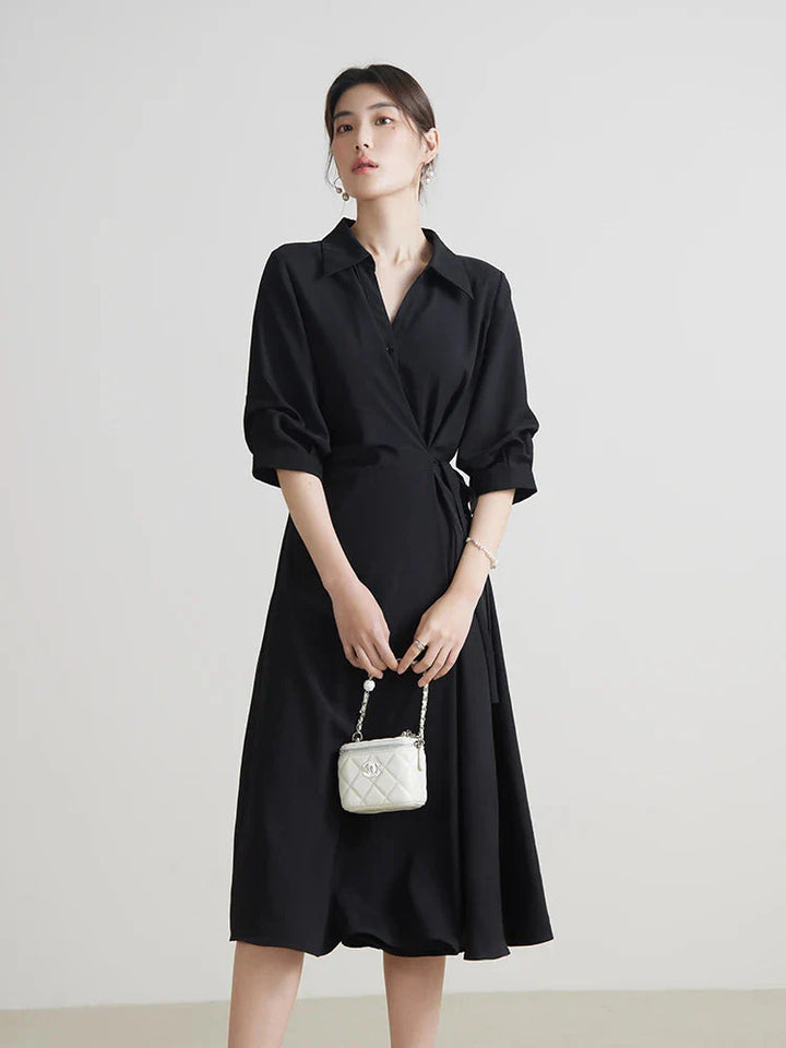 Wrap V-Neck A-Line Dress Half Sleeve Summer Maxi