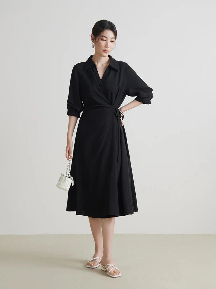 Wrap V-Neck A-Line Dress Half Sleeve Summer Maxi