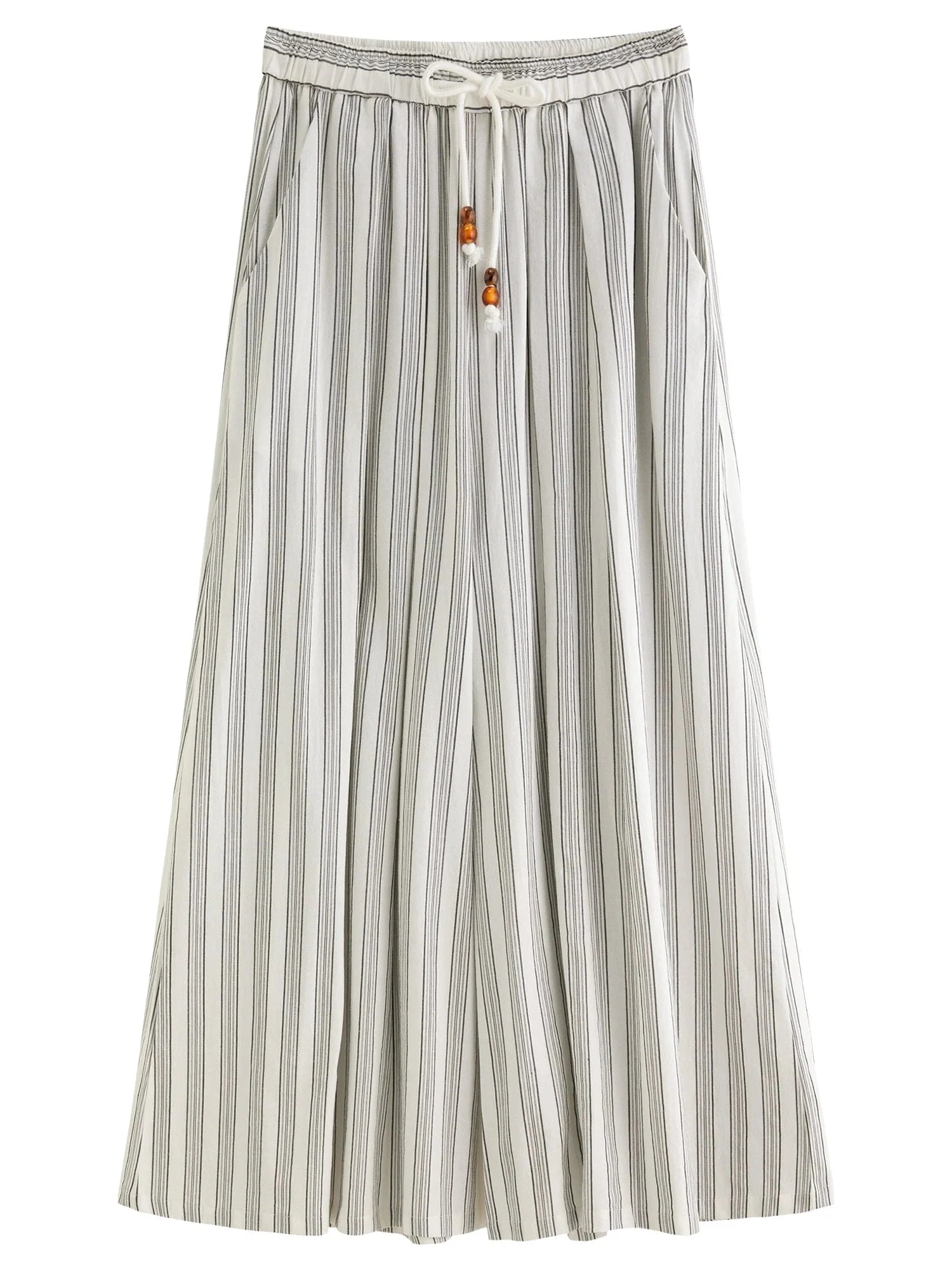 Cotton-Linen Wide Leg Pants Striped Resort Wear