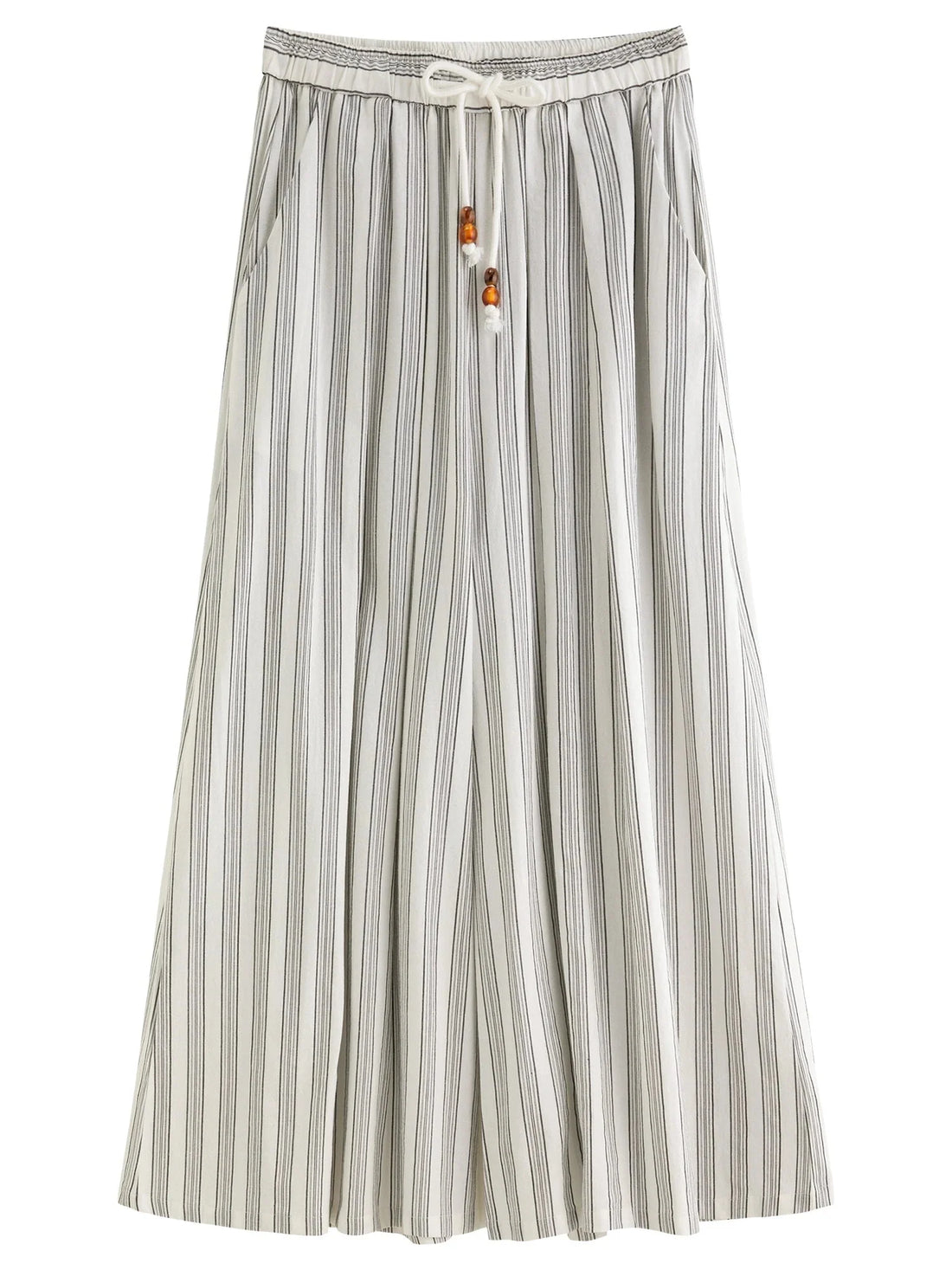 Cotton-Linen Wide Leg Pants Striped Resort Wear