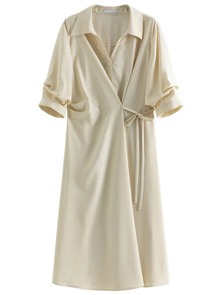 Wrap V-Neck A-Line Dress Half Sleeve Summer Maxi
