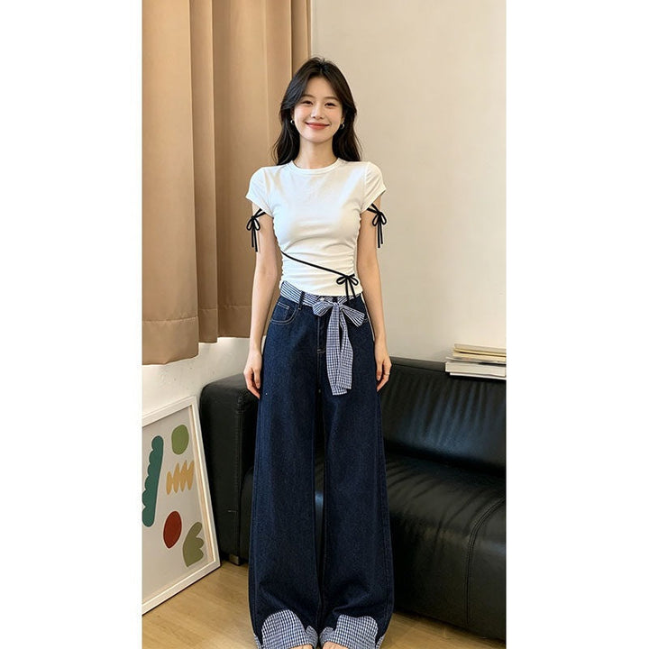 Summer New Petite-style Waist-cinching Top