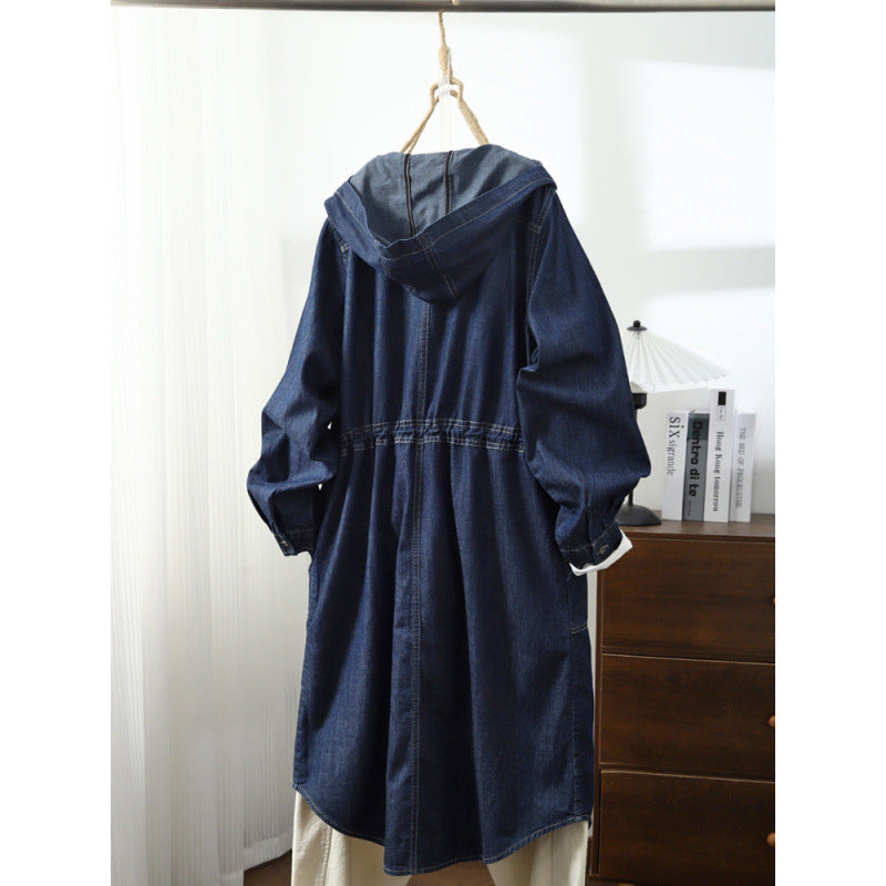 Single-breasted Mid-length Long-sleeve Hooded Trench Coat