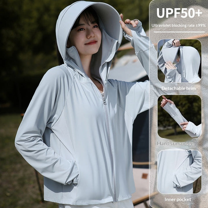 Womens Ice-Silk Wide-Brimmed Loose Sun-Protection Coat